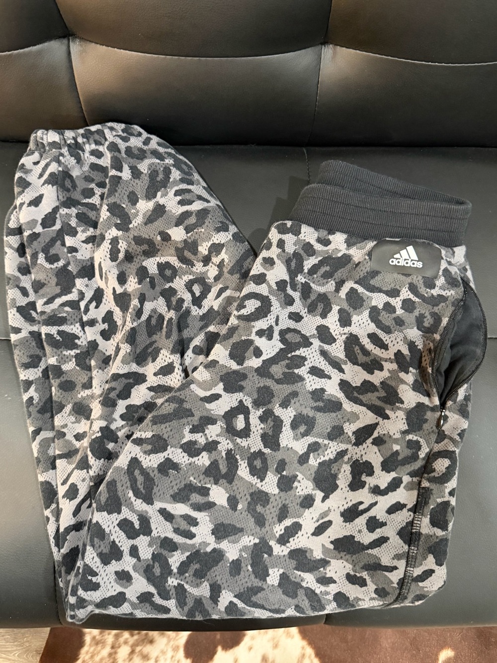 Adidas Gray & Black Leopard Print Joggers